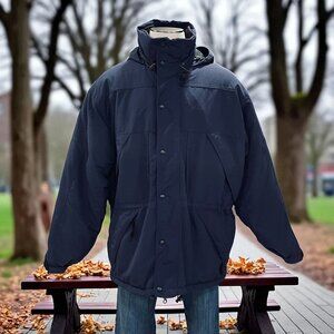 Vintage S And H Uniforms Hooded Puffer Jacket Navy Blue Y2K Streetwear Core